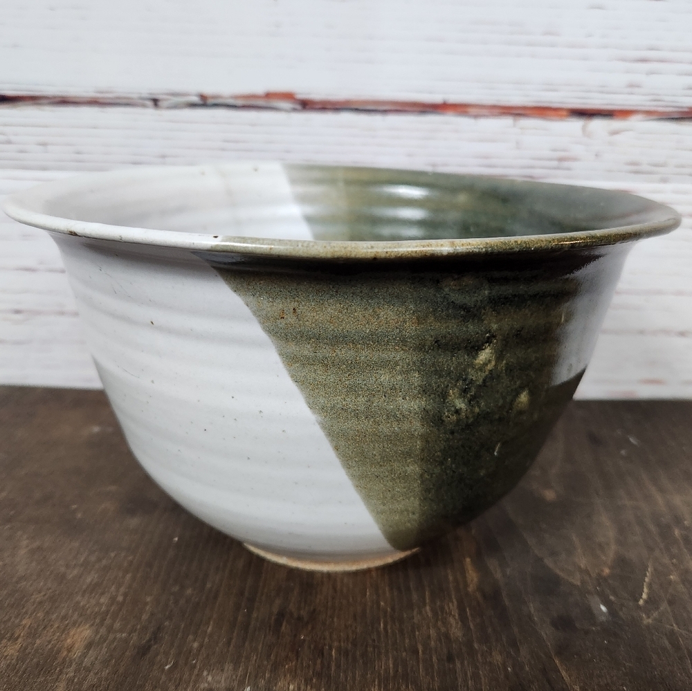 Handcrafted Pottery Bowl - Green and White